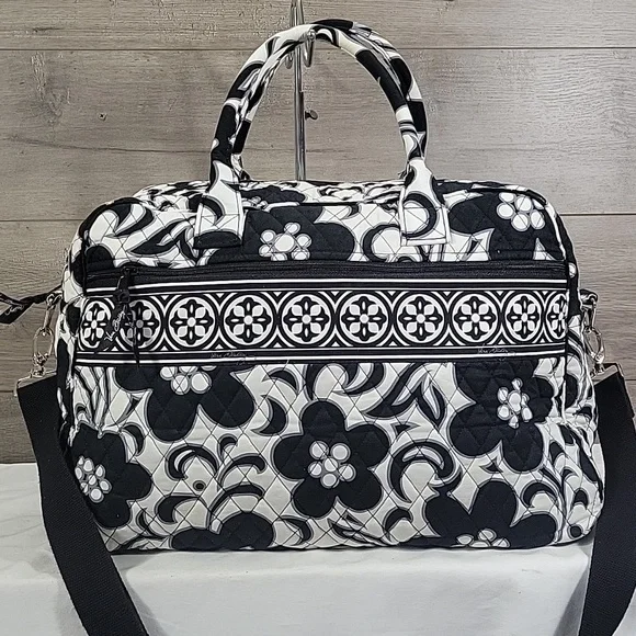 Vera Bradley Day & Night Black & White Quilted Floral Travel Tote Bag - Picture 3 of 12